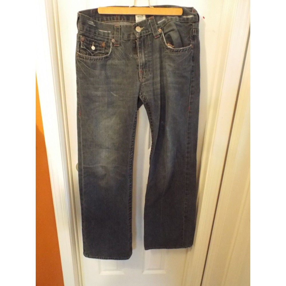 True Religion World Tour Jeans Bobby 34x34 Bootcut Dk Wash Guitar Emb Pocket